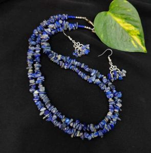 2 Layer Gemstone Chip (Lapiz Lazuli) Necklace With Earrings