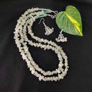 2 Layer Gemstone Chip (Green Aventurine) Necklace With Earrings