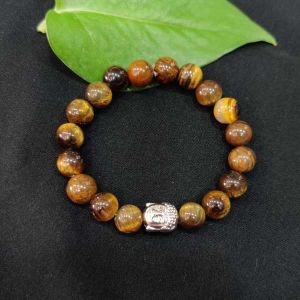 Natural Gemstone (Tiger Eye) Bracelet With Buddha Charms