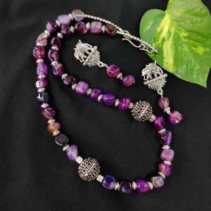 Agate Nugget Necklace With German Silver Spacers
