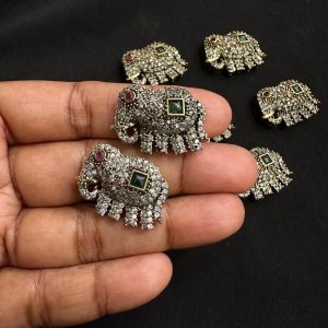 Victorian Connector, Elephant, 5 Holes, Green And Pink, Sold by 1 pair