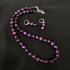 Natural Gemstone Tiger Eye (Dyed) Necklace, Purple
