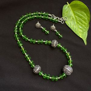 Navratri Gifts: Green Crystal Necklace With German Silver Spacers