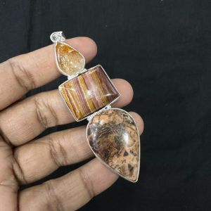 Gemstone Pendants, 3 mix stones, Multicolor