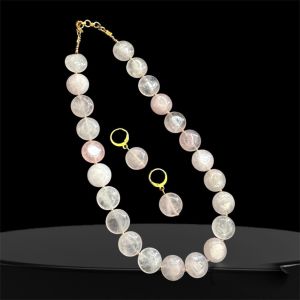 Gemstone Coin Necklace, Rose Quartz