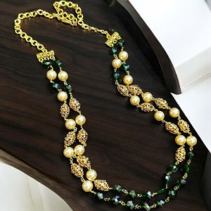 Monolisa Beads With Antique Gold Beads And Shell Pearls