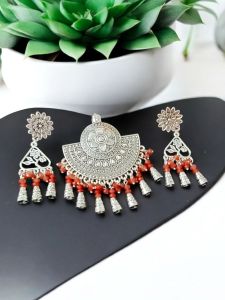 Oxidised pendant with Agate drops and matching earrings