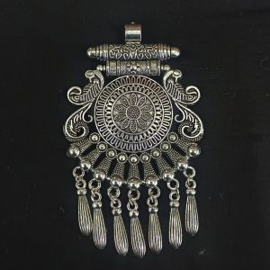 Antique Silver Metal Pendant With Teardrop Charms
