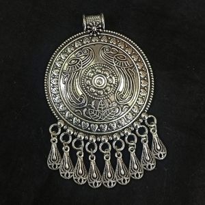 Antique Silver Metal Pendant With Charms Round
