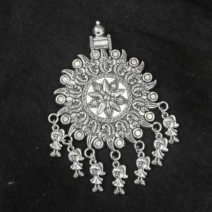 Antique Silver Flower Metal Pendant With Charms 