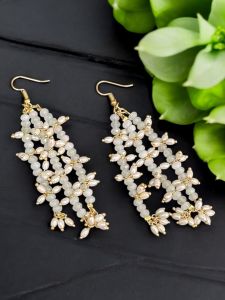 Agate and Rice Pearl Dangler Earrings Light blue