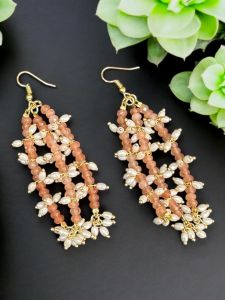 Agate and Rice Pearl Dangler Earrings ruby pink