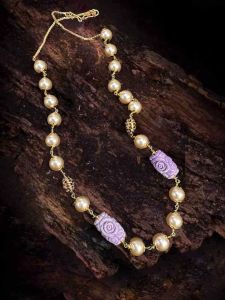 Swarovski Replica Golden Pearl with synthetic coral carving Beads Lavander
