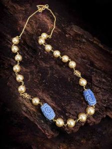 Swarovski Replica Golden Pearl with synthetic coral carving Beads Blue