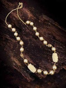 Swarovski Replica Golden Pearl with synthetic coral carving Beads Cream
