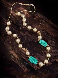 Swarovski Replica Golden Pearl with synthetic coral carving Beads Sea Green