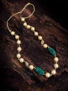Swarovski Replica Golden Pearl with synthetic coral carving Beads Dark Green