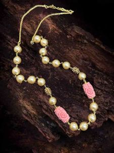 Swarovski Replica Golden Pearl with synthetic coral carving Beads Peach