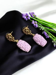 Coral Carved (Synthetic) Earrings Lavander