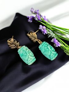 Coral Carved (Synthetic) Earrings Green