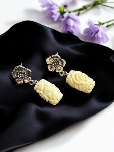 Coral Carved (Synthetic) Earrings Cream