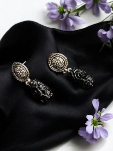 Coral Carved (Synthetic) Earrings Black