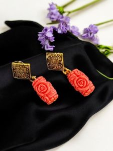 Coral Carved (Synthetic) Earrings Black