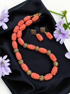 Designer beads with ( synthetic coral ) Necklace Peach