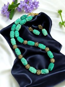 Designer beads with ( synthetic coral ) Necklace Sea Green