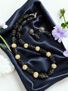 Designer beads with ( synthetic coral ) Necklace Black