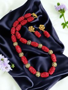 Designer beads with ( synthetic coral ) Necklace Red