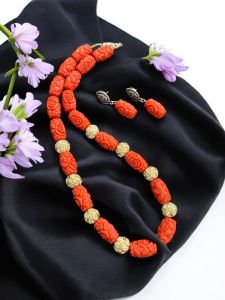 Designer beads with ( synthetic coral ) Necklace Orange