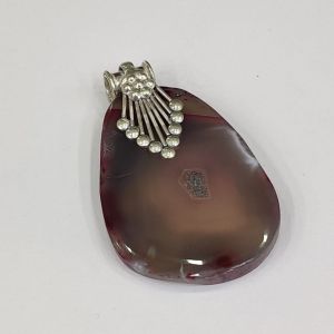 Natural Agate Slice Pendant, Silver Finish brown 