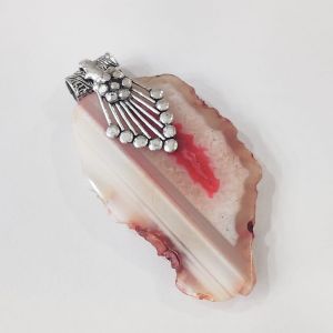 Natural Agate Slice Pendant, Silver Finish pink 