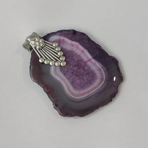 Natural Agate Slice Pendant, Silver Finish amethyst