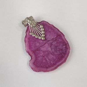 Natural Agate Slice Pendant, Silver Finish pink with light pink