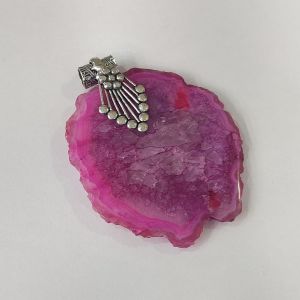 Natural Agate Slice Pendant, Silver Finish sea green with green dual shades