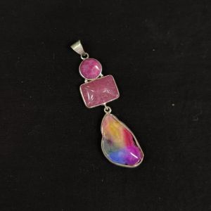 Gemstone Pendants , Silver Finish ,3 Stones,pink