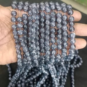 Crackle Glass Beads, 8mm Round, Dark Grey
