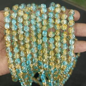 Crackle Glass Beads, 8mm Round,Sea Blue With Yellow