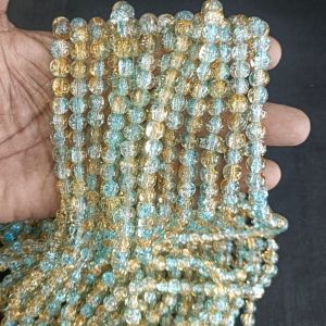 Crackle Glass Beads, 8mm Round,Yellow with blue shade