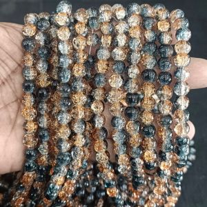 Crackle Glass Beads, 8mm Round,Black with Orange
