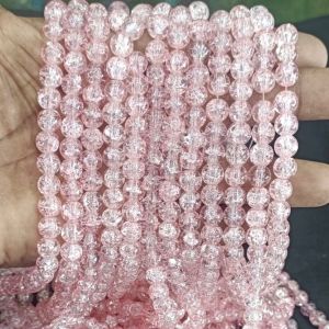 Crackle Glass Beads, 8mm Round,Baby Pink