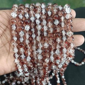 Crackle Glass Beads, 8mm Round,Dark Brown with white