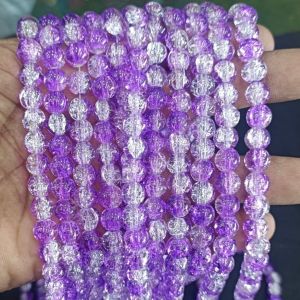 Crackle Glass Beads, 8mm Round,Lavander with white