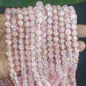 Crackle Glass Beads, 8mm Round,light pink with yellow shades