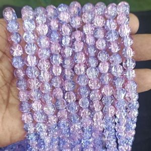 Crackle Glass Beads, 8mm Round,blue with pink shades