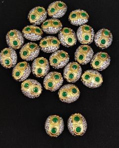 Double Tone Victorian CZ Stone Spacer Beads/Connectors Green, Oval, 18x15mm, Sold By 1 Pc
