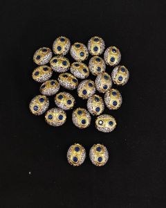 Double Tone Victorian CZ Stone Spacer Beads/Connectors Blue, Oval, 18x15mm, Sold By 1 Pc