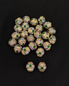Double Tone Victorian CZ Stone Spacer Beads/Connectors Green, Barrel, 18x16mm, Sold By 1 Pc